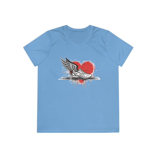 Running Is Her Heartbeat Ladies Moisture Wicking Tee