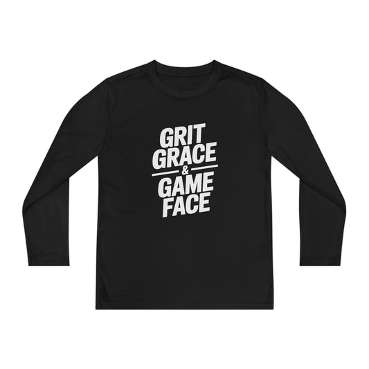 Grit, Grace, And Game Face Youth Long Sleeve Competitor Tee