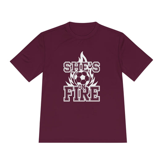 She's On Fire Soccer Unisex Moisture Wicking Tee