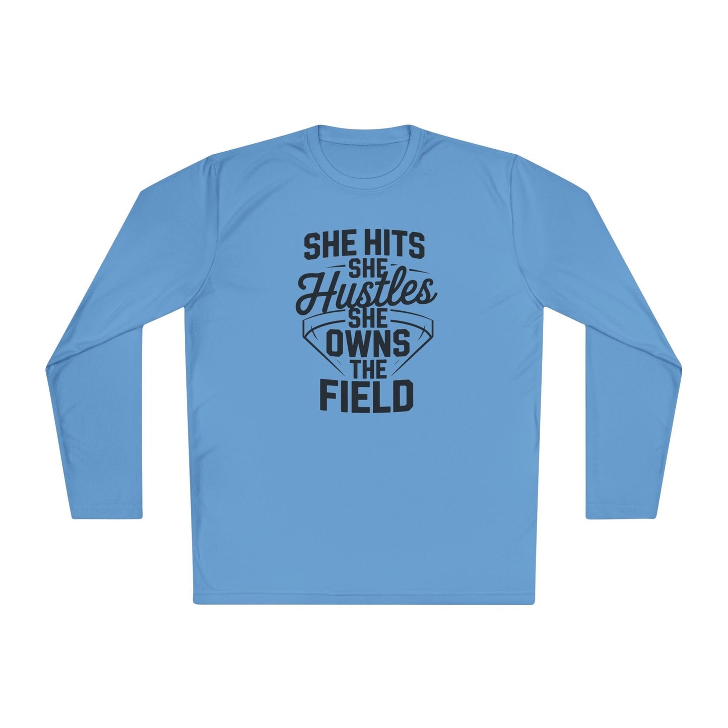 She Hits She Hustles She Owns the Field Lightweight Long Sleeve Tee
