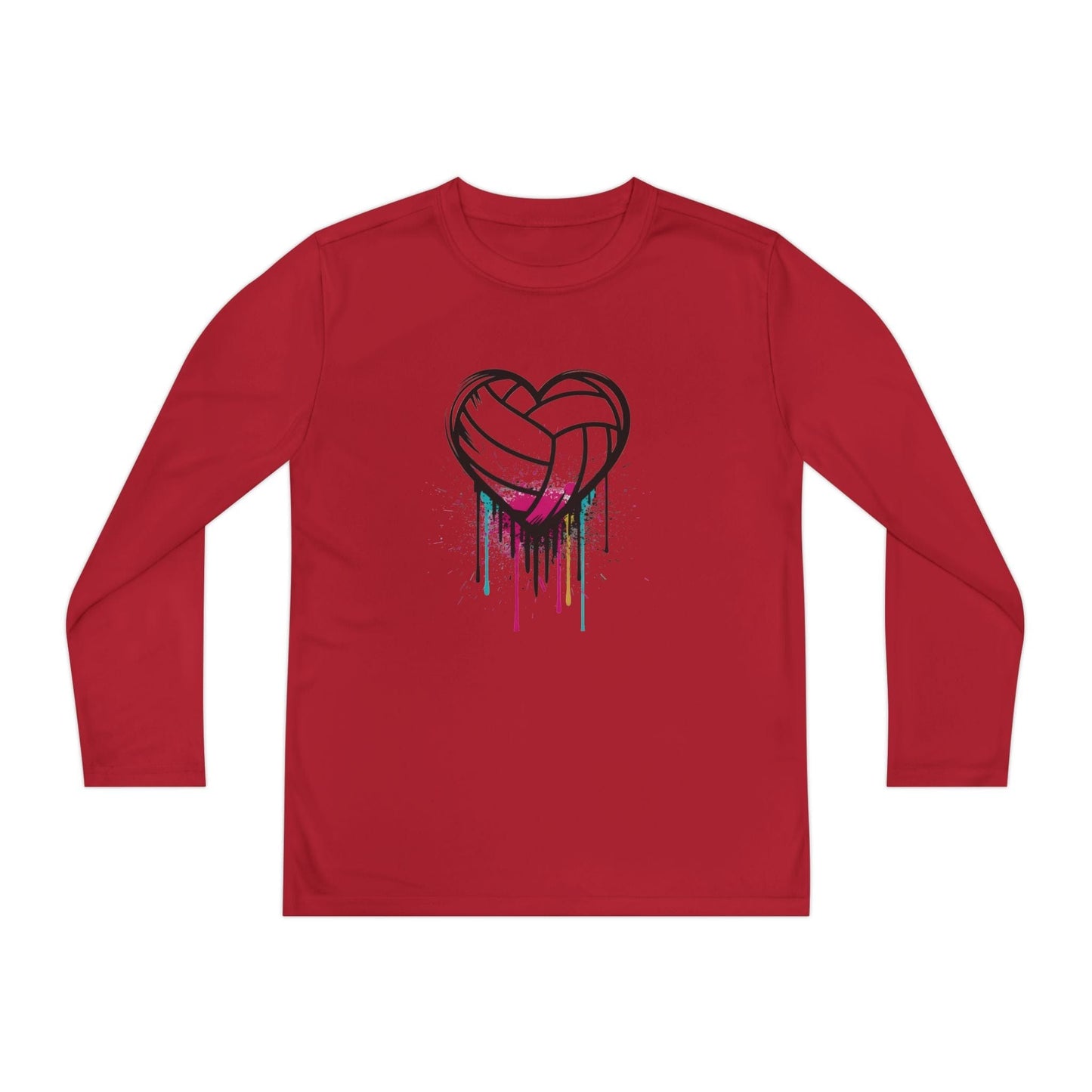 Dripping Volleyball Heart Youth Long Sleeve Competitor Tee