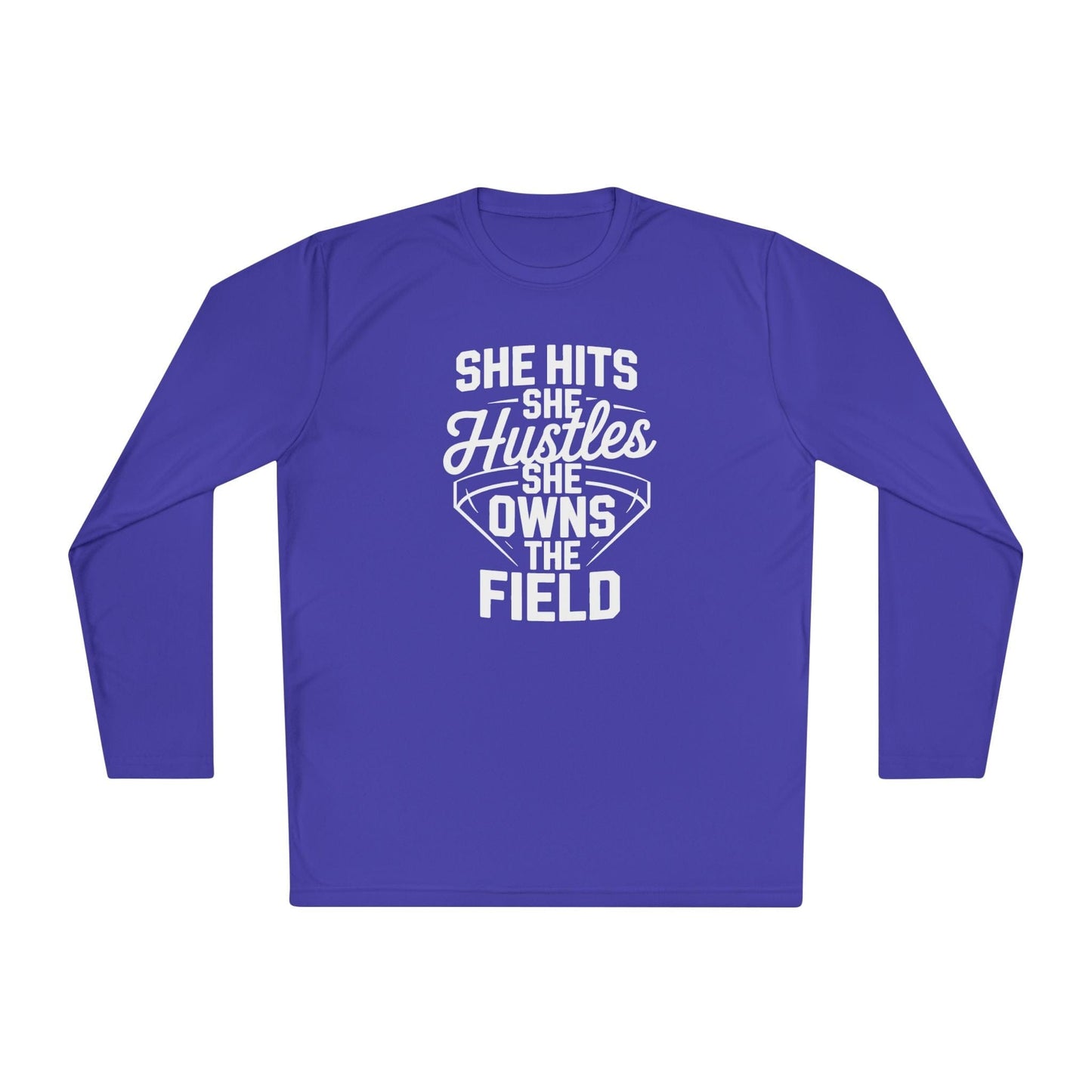 She Hits She Hustles She Owns the Field Lightweight Long Sleeve Tee