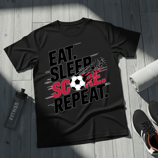 Eat, Sleep, Score Repeat Soccer T-Shirt