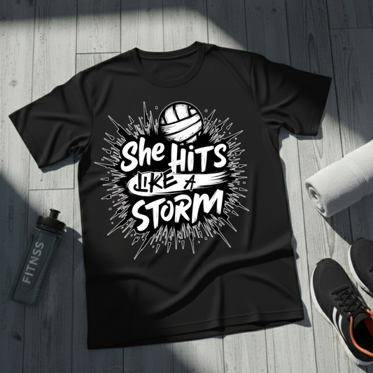 She Hits Like A Storm T-Shirt