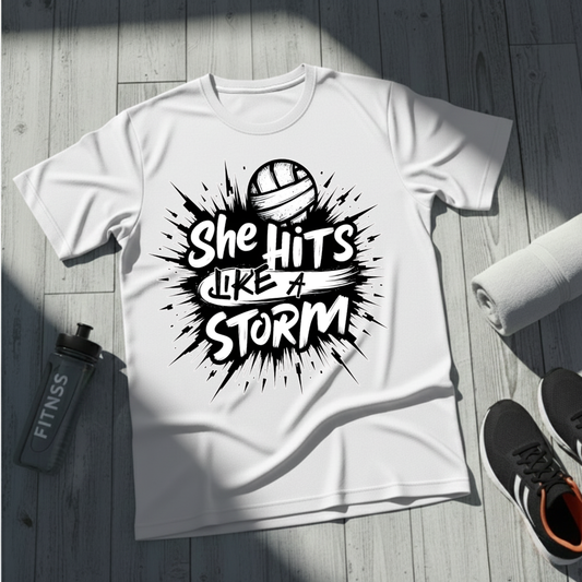 She Hits Like A Storm T-Shirt
